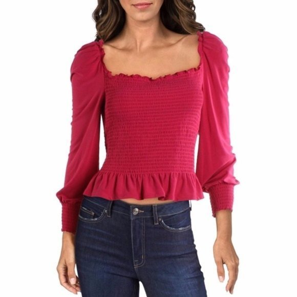 BAR III Smocked Square Neck Long Sleeve Top - XXS - Picture 1 of 2